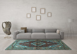 Machine Washable Persian Light Blue Traditional Rug in a Living Room, wshtr794lblu