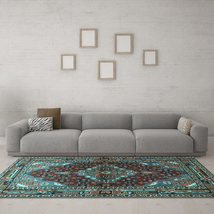 Machine Washable Persian Light Blue Traditional Rug in a Living Room, wshtr794lblu