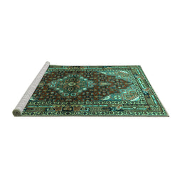 Sideview of Machine Washable Persian Turquoise Traditional Area Rugs, wshtr794turq