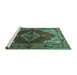 Sideview of Machine Washable Persian Turquoise Traditional Area Rugs, wshtr794turq