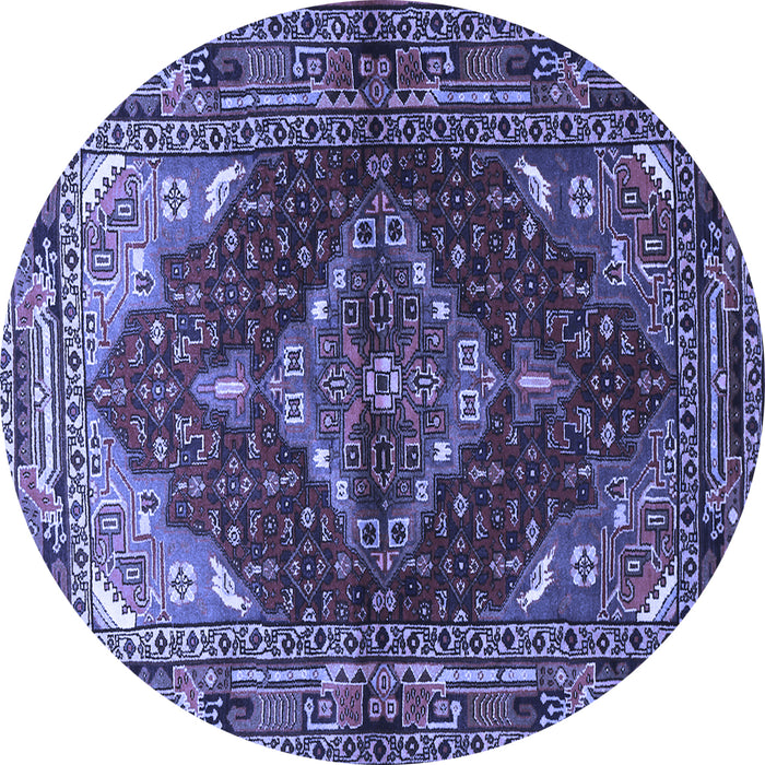 Round Machine Washable Persian Blue Traditional Rug, wshtr794blu