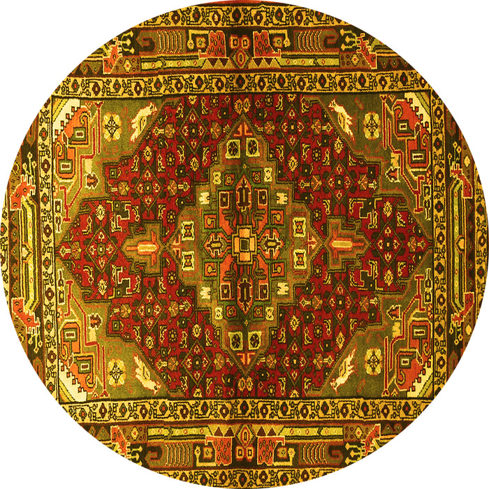 Round Machine Washable Persian Yellow Traditional Rug, wshtr794yw