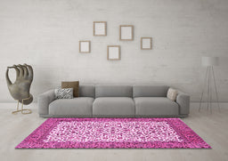 Machine Washable Persian Pink Traditional Rug in a Living Room, wshtr795pnk