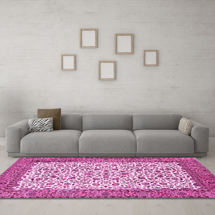 Machine Washable Persian Pink Traditional Rug in a Living Room, wshtr795pnk
