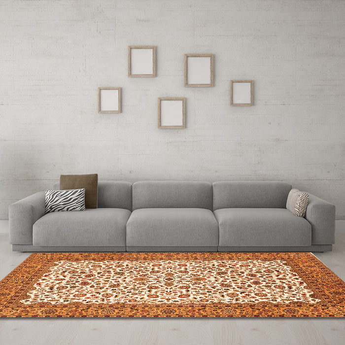 Machine Washable Persian Orange Traditional Area Rugs in a Living Room, wshtr795org