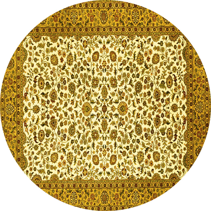 Round Persian Yellow Traditional Rug, tr795yw