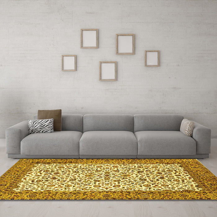 Machine Washable Persian Yellow Traditional Rug in a Living Room, wshtr795yw