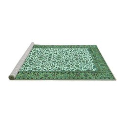 Sideview of Machine Washable Persian Turquoise Traditional Area Rugs, wshtr795turq