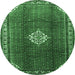 Round Machine Washable Persian Emerald Green Traditional Area Rugs, wshtr796emgrn