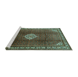 Sideview of Machine Washable Persian Turquoise Traditional Area Rugs, wshtr796turq