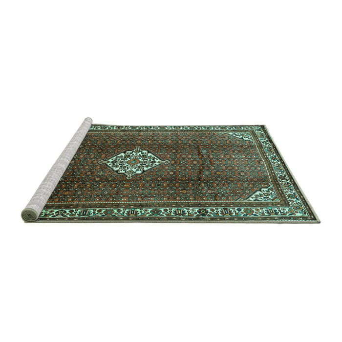 Sideview of Machine Washable Persian Turquoise Traditional Area Rugs, wshtr796turq