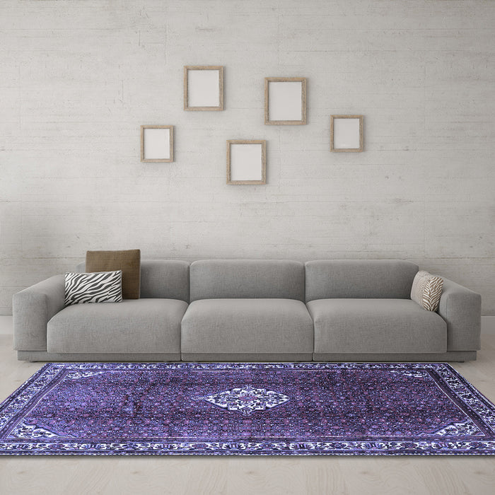 Machine Washable Persian Blue Traditional Rug in a Living Room, wshtr796blu