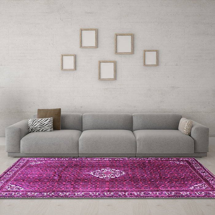 Machine Washable Persian Purple Traditional Area Rugs in a Living Room, wshtr796pur