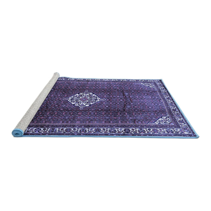 Sideview of Machine Washable Persian Blue Traditional Rug, wshtr796blu