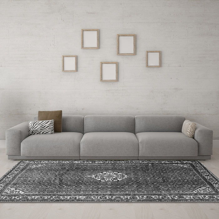 Machine Washable Persian Gray Traditional Rug in a Living Room,, wshtr796gry