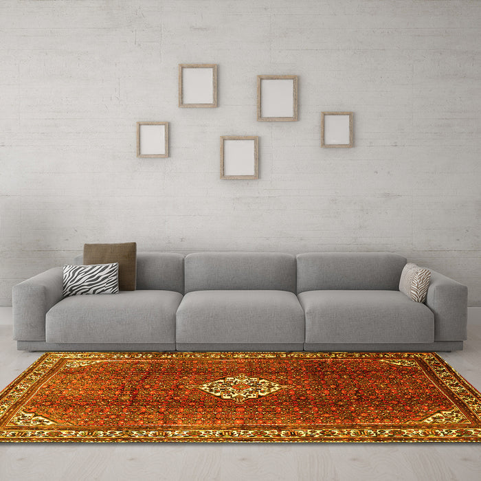 Machine Washable Persian Yellow Traditional Rug in a Living Room, wshtr796yw