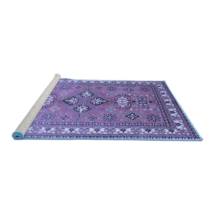 Sideview of Machine Washable Persian Blue Traditional Rug, wshtr797blu