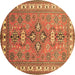 Round Machine Washable Persian Brown Traditional Rug, wshtr797brn