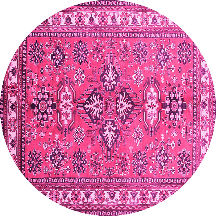 Round Machine Washable Persian Pink Traditional Rug, wshtr797pnk