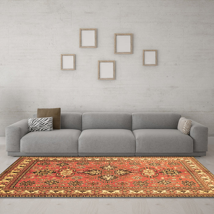 Machine Washable Persian Brown Traditional Rug in a Living Room,, wshtr797brn