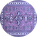 Round Machine Washable Persian Blue Traditional Rug, wshtr797blu