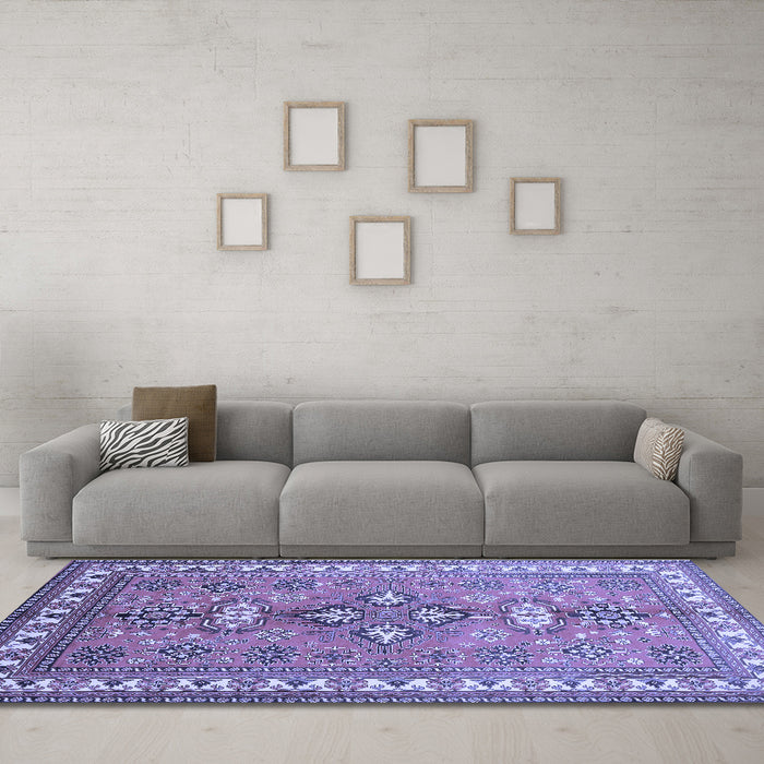 Machine Washable Persian Blue Traditional Rug in a Living Room, wshtr797blu
