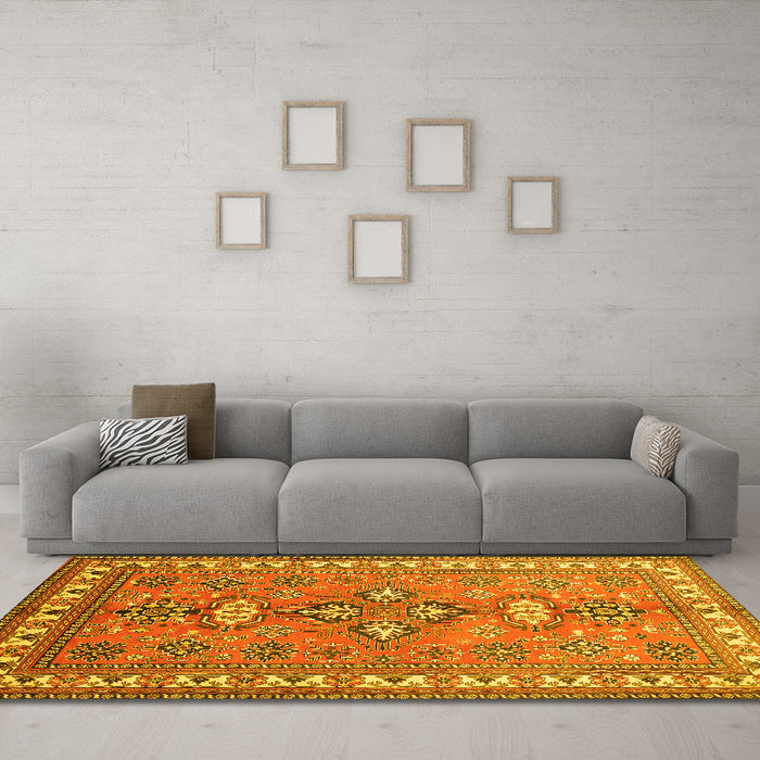 Machine Washable Persian Yellow Traditional Rug in a Living Room, wshtr797yw
