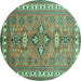 Round Machine Washable Persian Turquoise Traditional Area Rugs, wshtr797turq