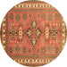 Round Persian Brown Traditional Rug, tr797brn