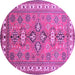 Round Machine Washable Persian Purple Traditional Area Rugs, wshtr797pur