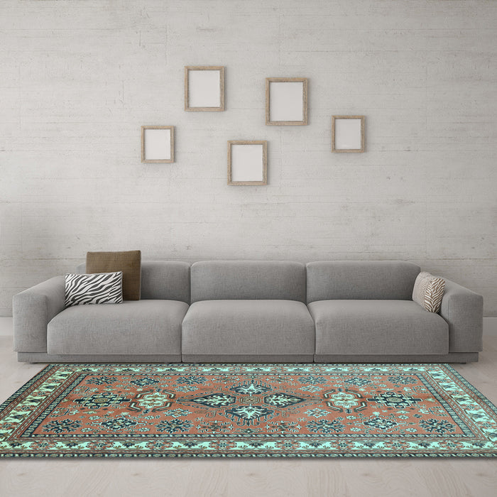 Machine Washable Persian Light Blue Traditional Rug in a Living Room, wshtr797lblu