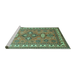 Sideview of Machine Washable Persian Turquoise Traditional Area Rugs, wshtr797turq