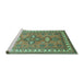 Sideview of Machine Washable Persian Turquoise Traditional Area Rugs, wshtr797turq