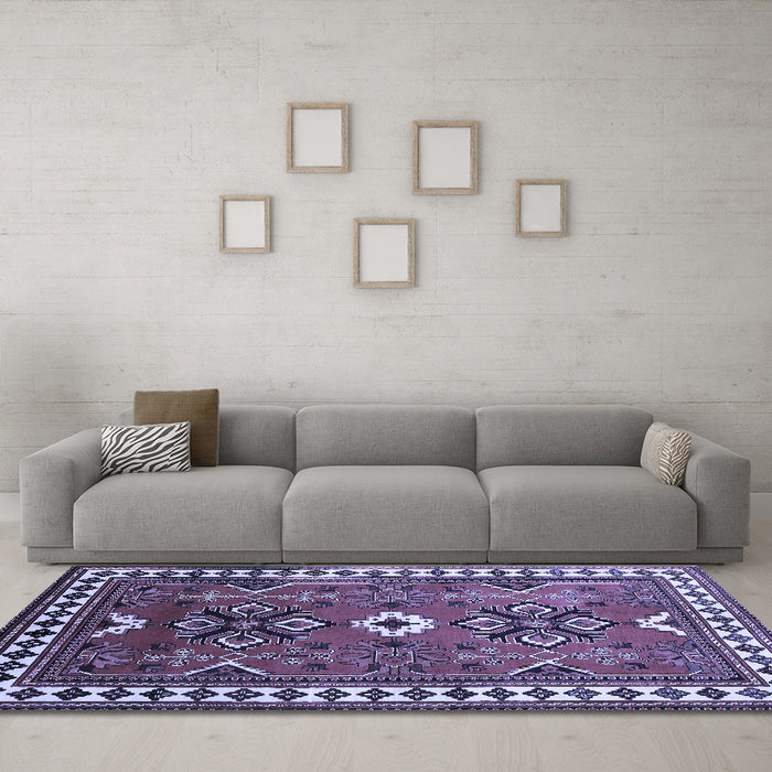 Machine Washable Geometric Blue Traditional Rug in a Living Room, wshtr798blu