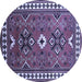 Round Machine Washable Geometric Blue Traditional Rug, wshtr798blu