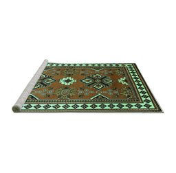Sideview of Machine Washable Geometric Turquoise Traditional Area Rugs, wshtr798turq