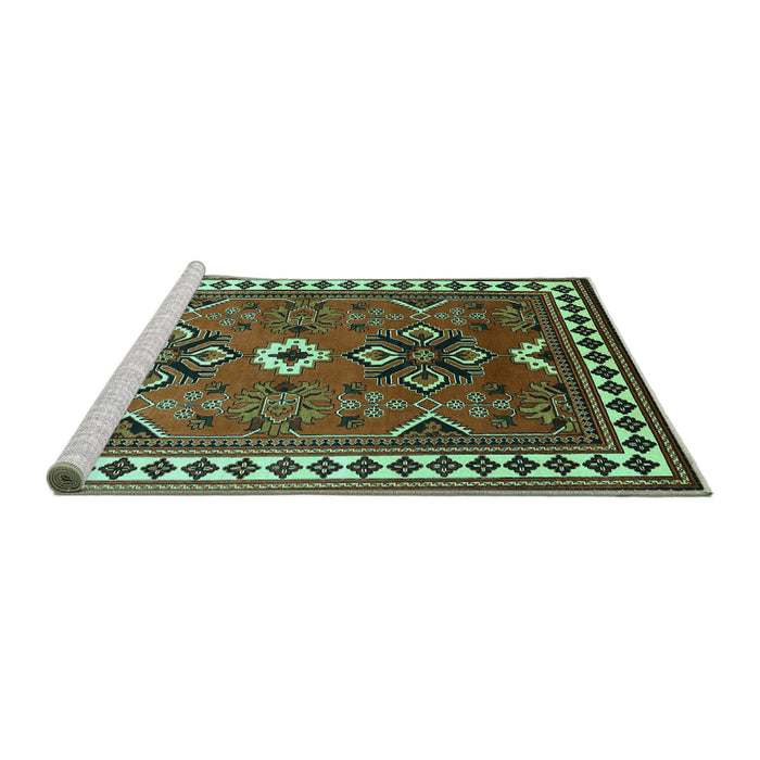 Sideview of Machine Washable Geometric Turquoise Traditional Area Rugs, wshtr798turq