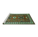 Sideview of Machine Washable Geometric Turquoise Traditional Area Rugs, wshtr798turq