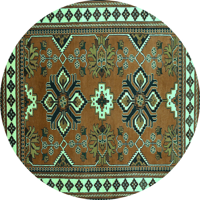 Round Geometric Turquoise Traditional Rug, tr798turq
