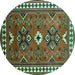 Round Geometric Turquoise Traditional Rug, tr798turq