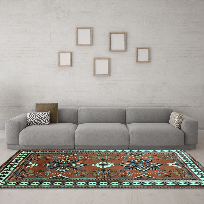 Machine Washable Geometric Light Blue Traditional Rug in a Living Room, wshtr798lblu