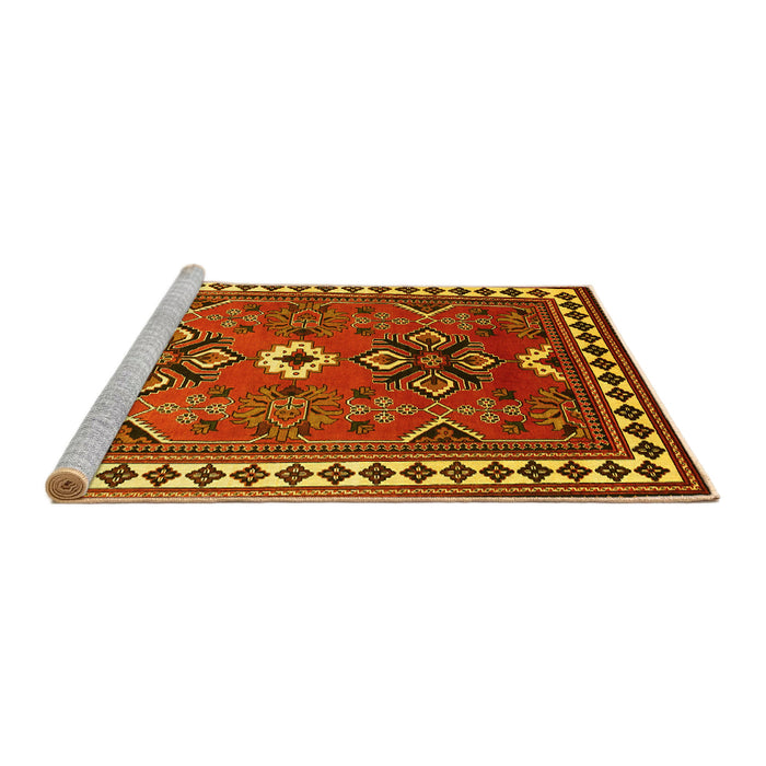 Sideview of Machine Washable Geometric Yellow Traditional Rug, wshtr798yw