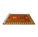 Sideview of Machine Washable Geometric Yellow Traditional Rug, wshtr798yw