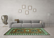 Machine Washable Geometric Turquoise Traditional Area Rugs in a Living Room,, wshtr798turq