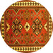 Round Geometric Yellow Traditional Rug, tr798yw