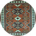 Round Machine Washable Geometric Light Blue Traditional Rug, wshtr798lblu