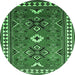 Round Geometric Emerald Green Traditional Rug, tr798emgrn