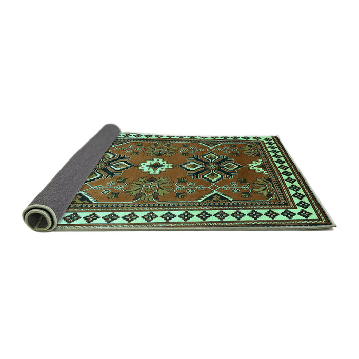 Sideview of Geometric Turquoise Traditional Rug, tr798turq
