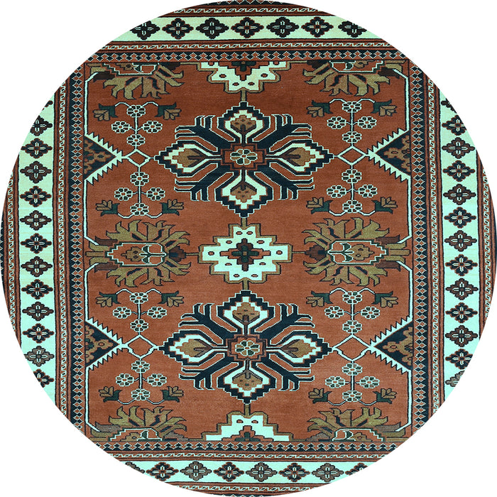 Round Geometric Light Blue Traditional Rug, tr798lblu