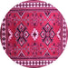 Round Machine Washable Geometric Pink Traditional Rug, wshtr798pnk